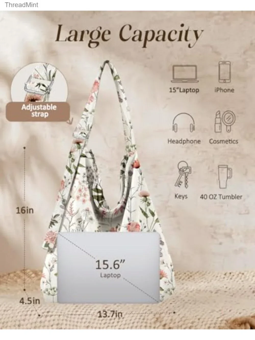 Large Corduroy Hobo Bag for Women Adjustable Zipper Tote Handbag